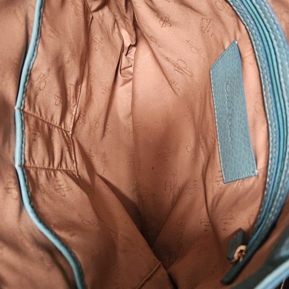 Cole Haan Leather Pebbled Shoulder Tote Bag Teal Color 14" - Picture 3 of 3